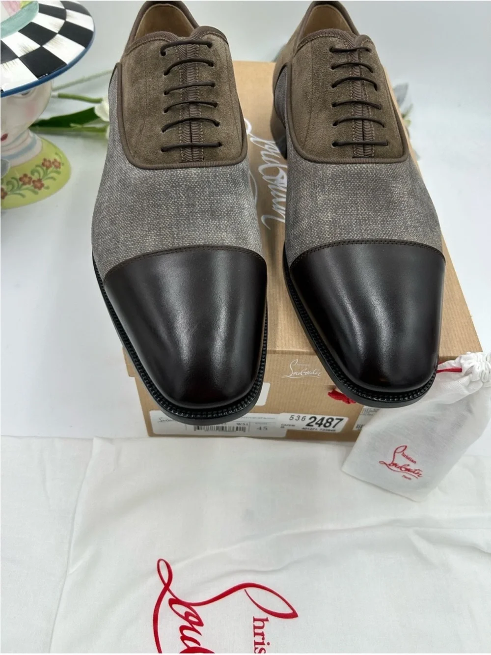 Men’s Christian Louboutin, Greggo leather/fabric, Oxford size 45 made in Italy